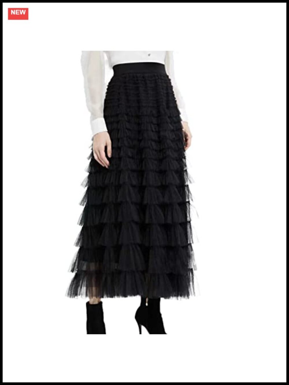 Women's Layered Ruffles Tulle Maxi Skirt Pleated High Waist A-Line Party